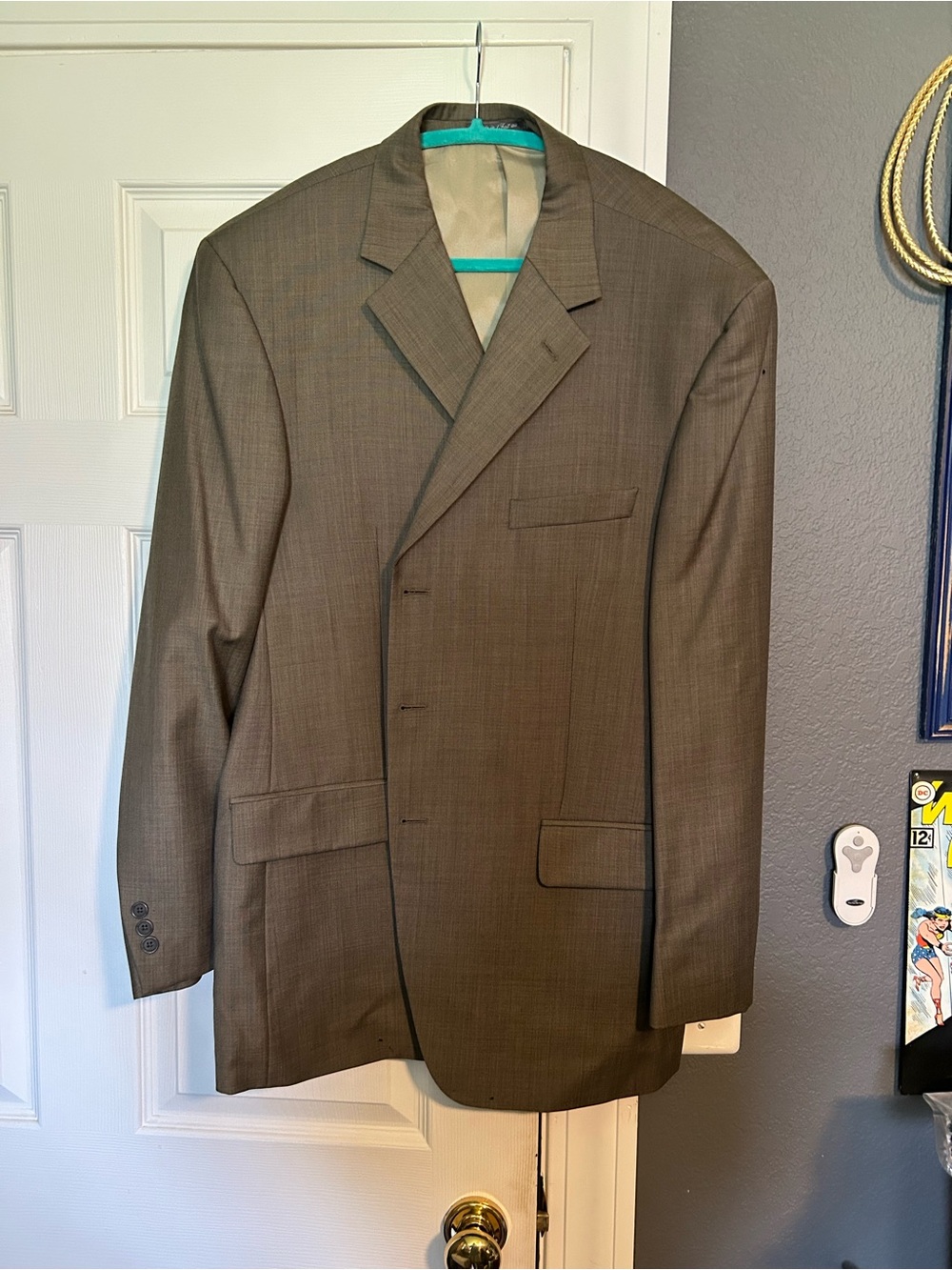 Bachrach Men's Olive Brown Single-Breasted Suit Jacket 100% Wool